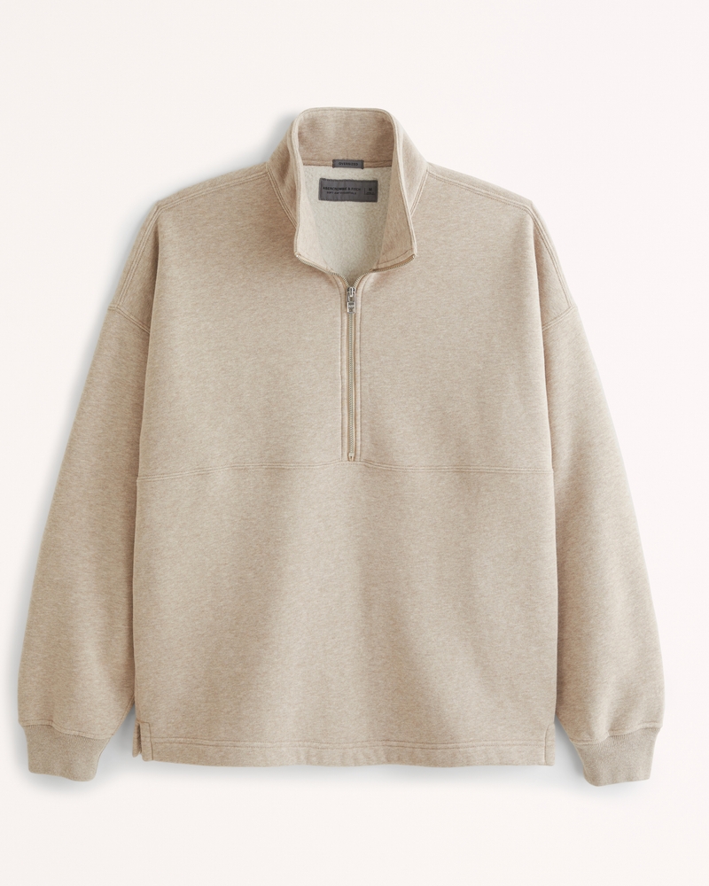 Cream Fleece Half Zip Panel Sweatshirt, Tops
