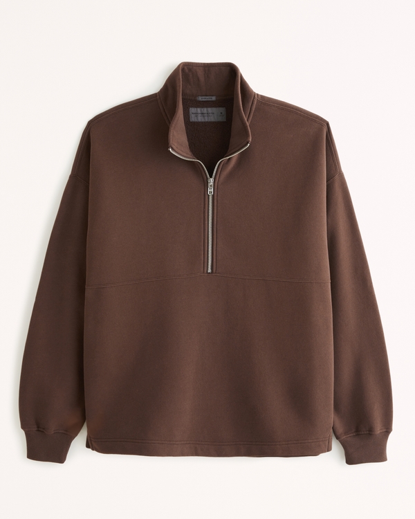 Loose Fit Half-zip Sweatshirt - Dark brown - Men