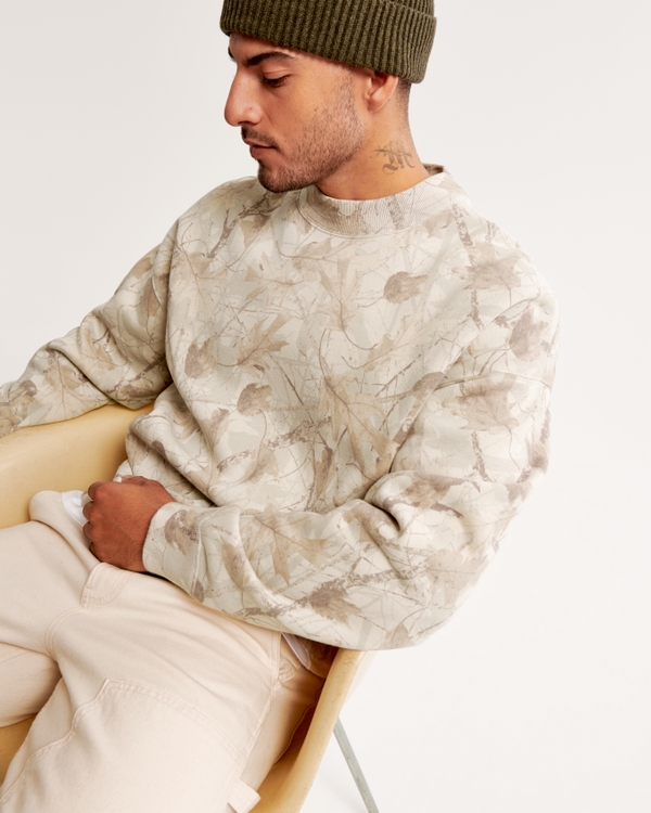 Essential Crew Sweatshirt, Cream Camo