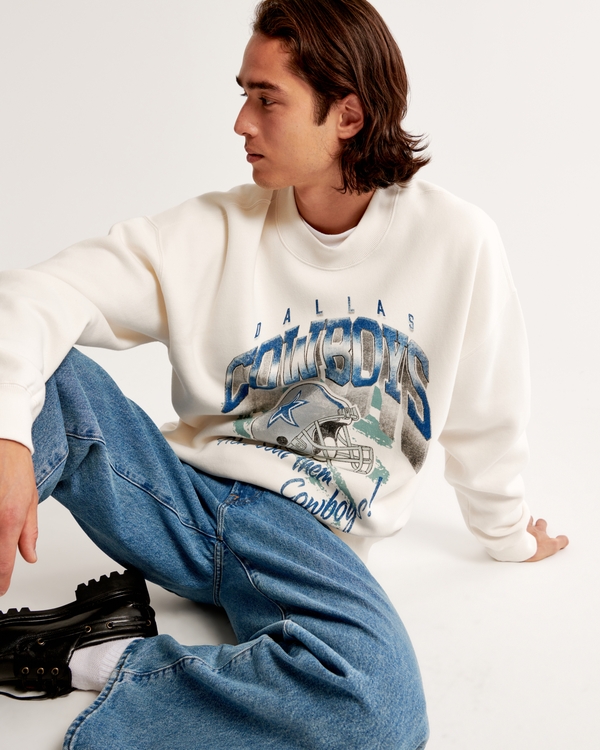 Dallas Cowboys Graphic Crew Sweatshirt, White Pattern view 1