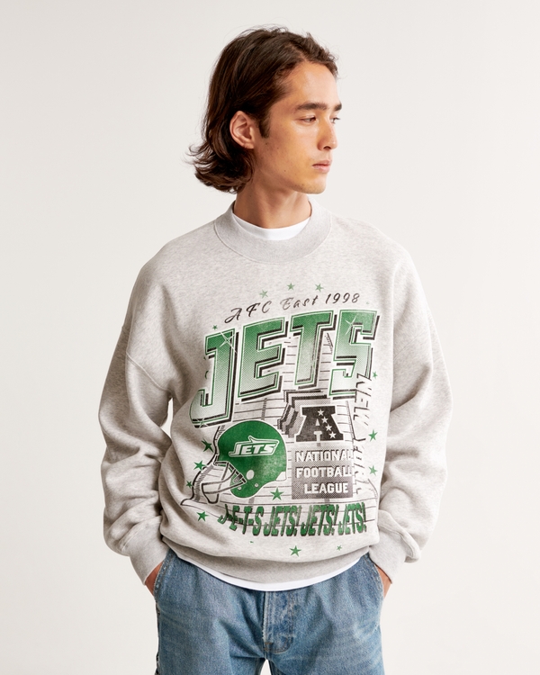 New York Jets Graphic Crew Sweatshirt, Light Heather Grey