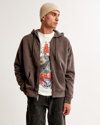 Men's Essential Full-Zip Hoodie in Cream | Size M Tall | Abercrombie & Fitch