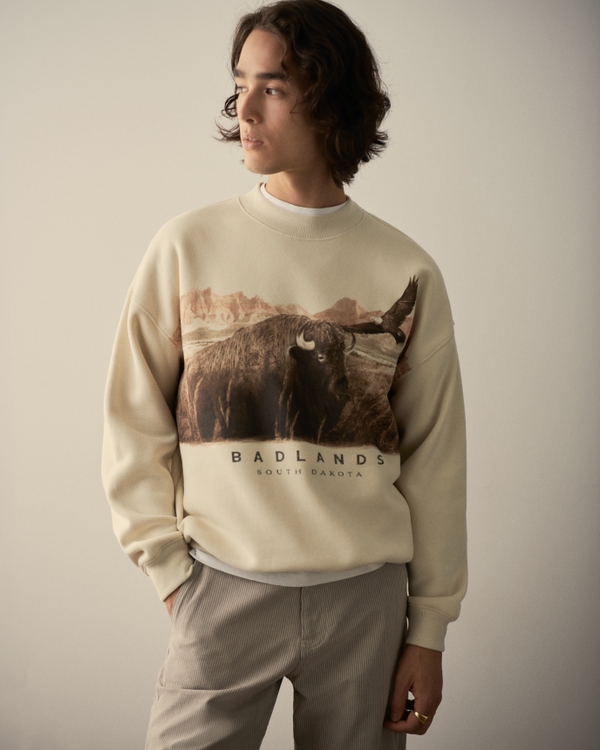Badlands Graphic Crew Sweatshirt, Cream