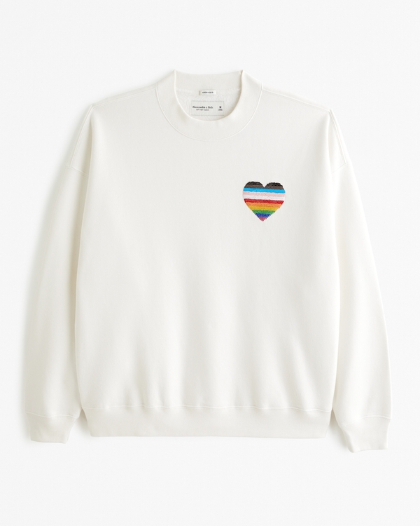 Pride Flip Sequin Graphic Crew Sweatshirt, White