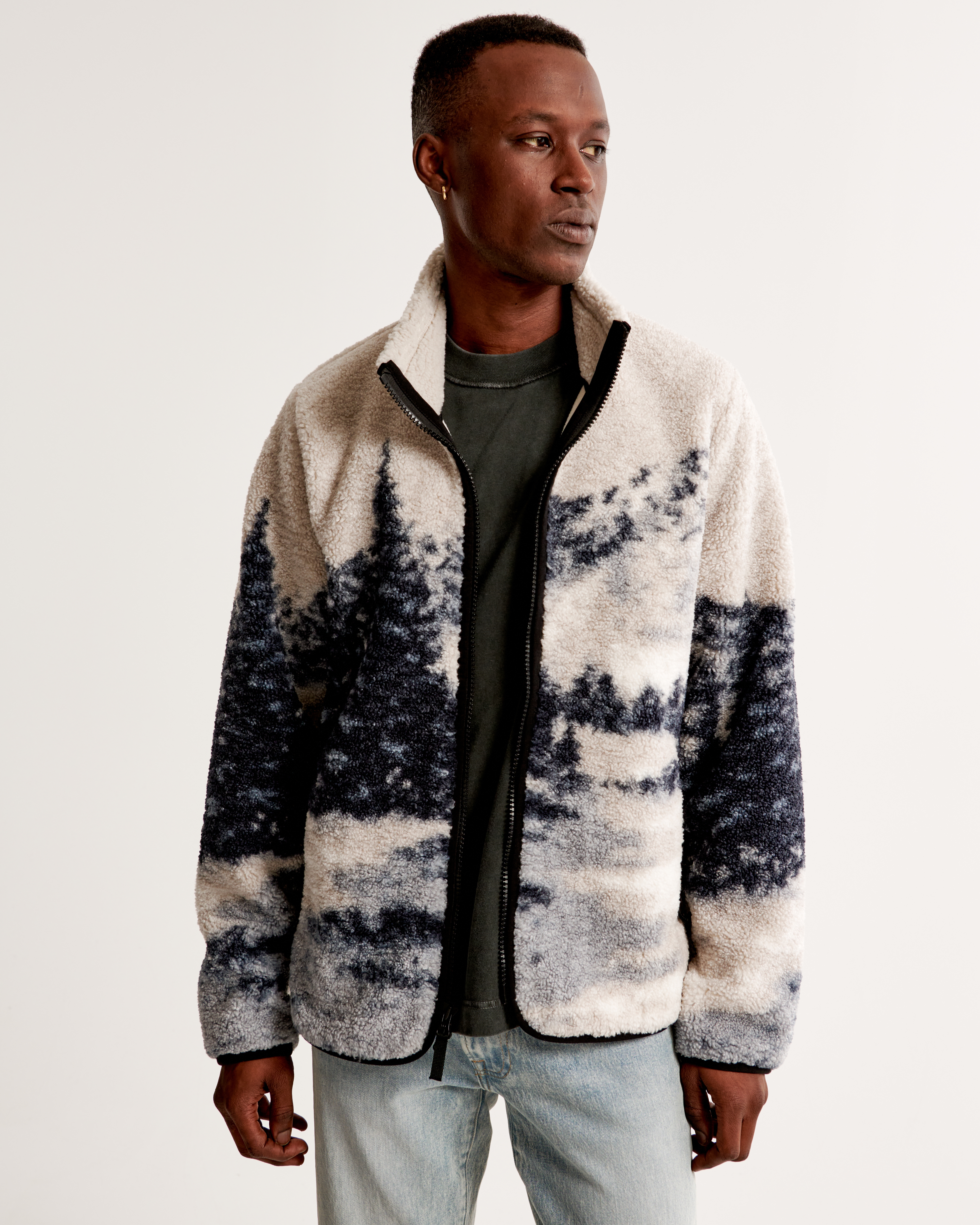 Abercrombie sherpa full zip jacket hot sale