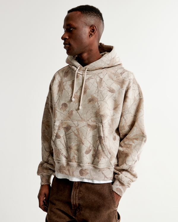 Essential Cropped Popover Hoodie, Light Grey Camo