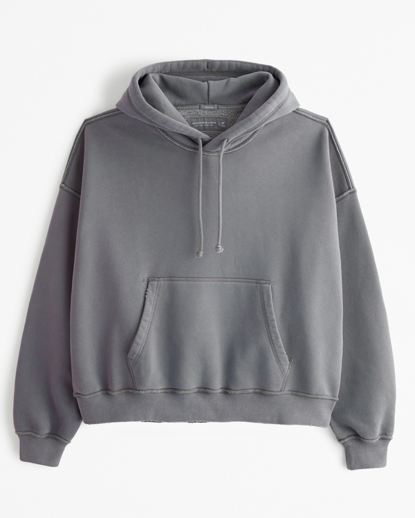 Essential Cropped Popover Hoodie, Dark Grey