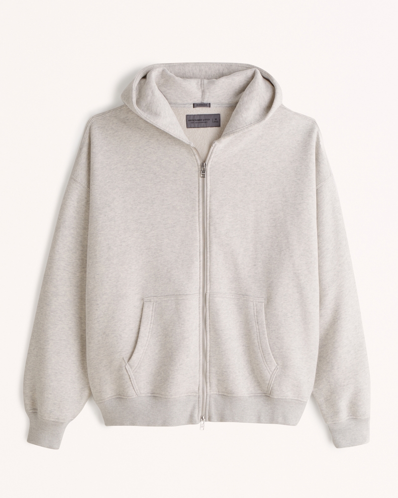 Men's Essential Full-Zip Hoodie in Cream | Size M Tall | Abercrombie & Fitch