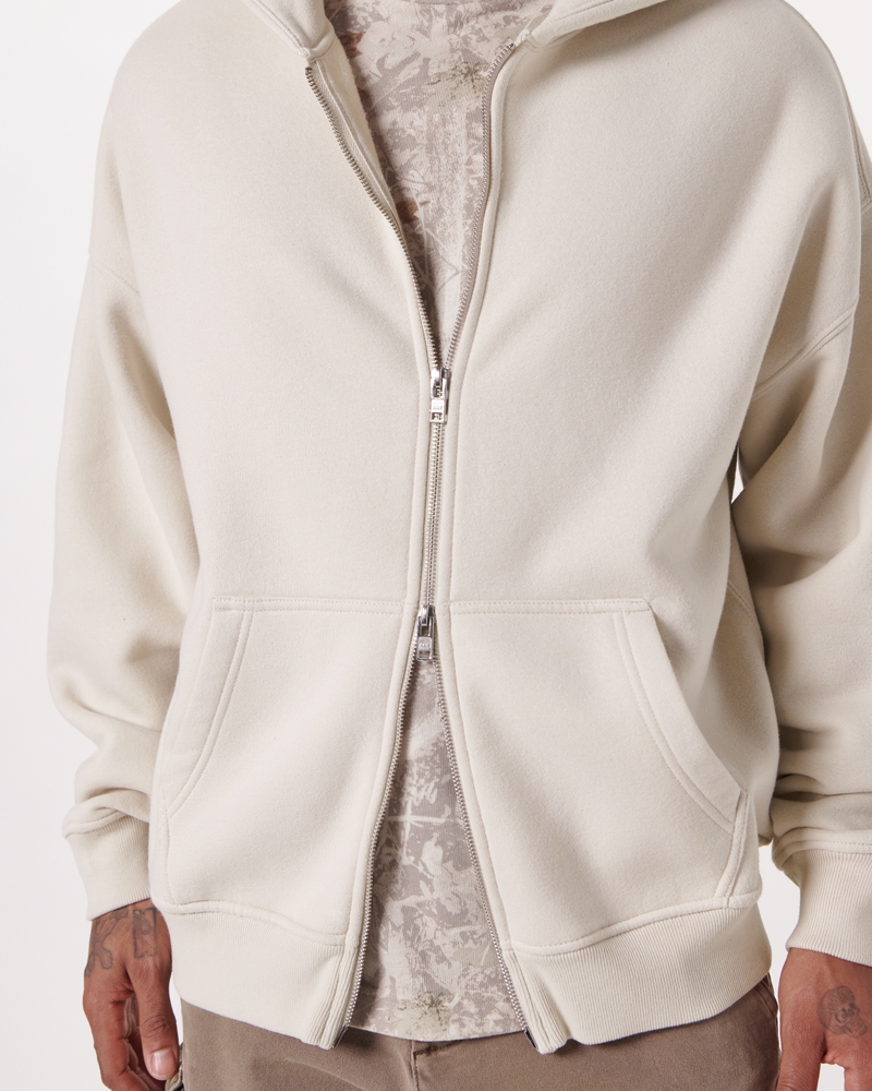 Men's Essential Full-Zip Hoodie in Cream | Size M Tall | Abercrombie & Fitch