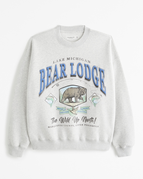 Bear Lodge Graphic Crew Sweatshirt, Light Heather Grey