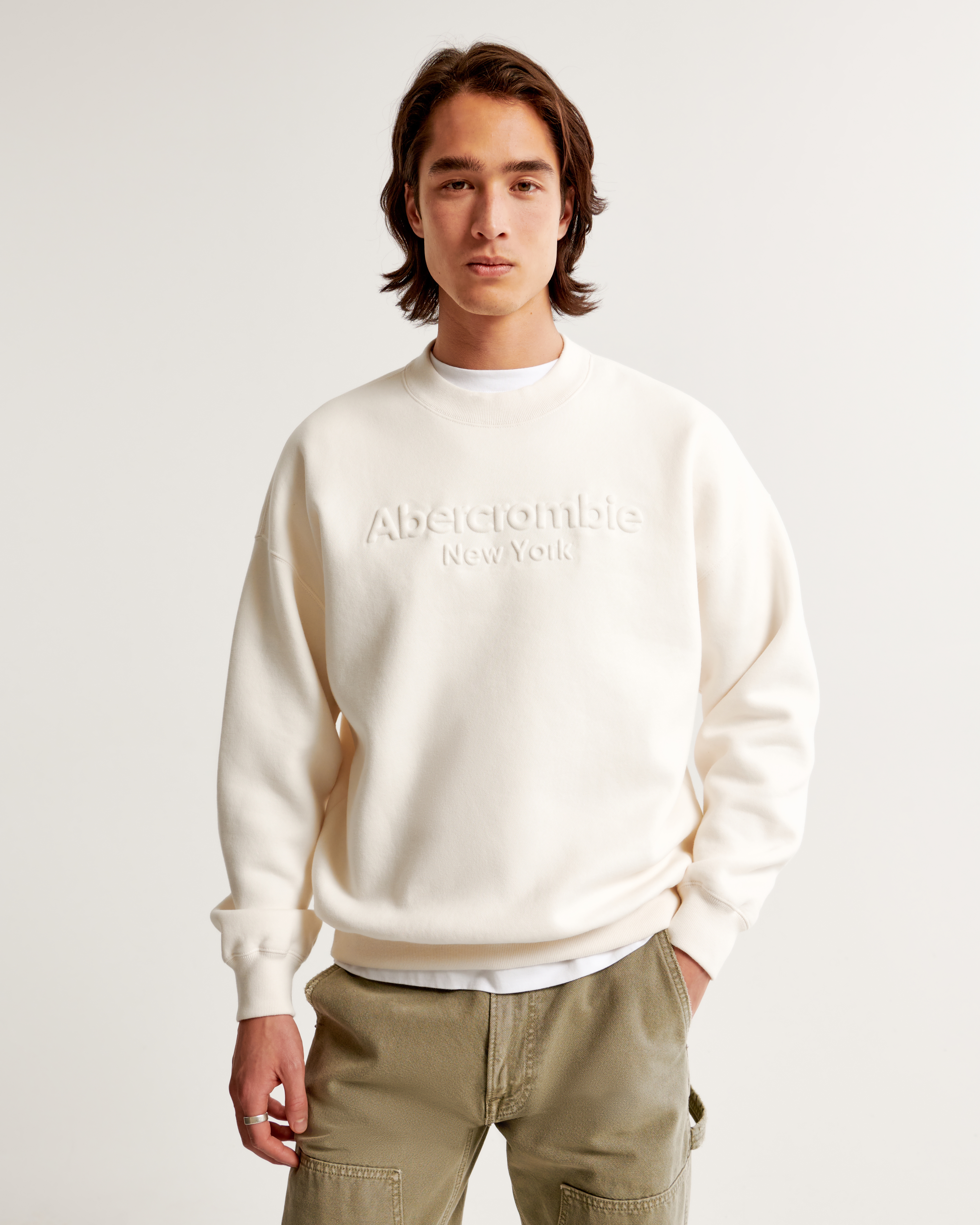 Men s Embroidered Logo Crew Sweatshirt Men s Sale Abercrombie