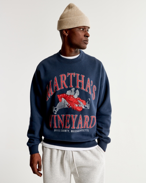Martha's Vineyard Graphic Crew Sweatshirt, Navy Blue