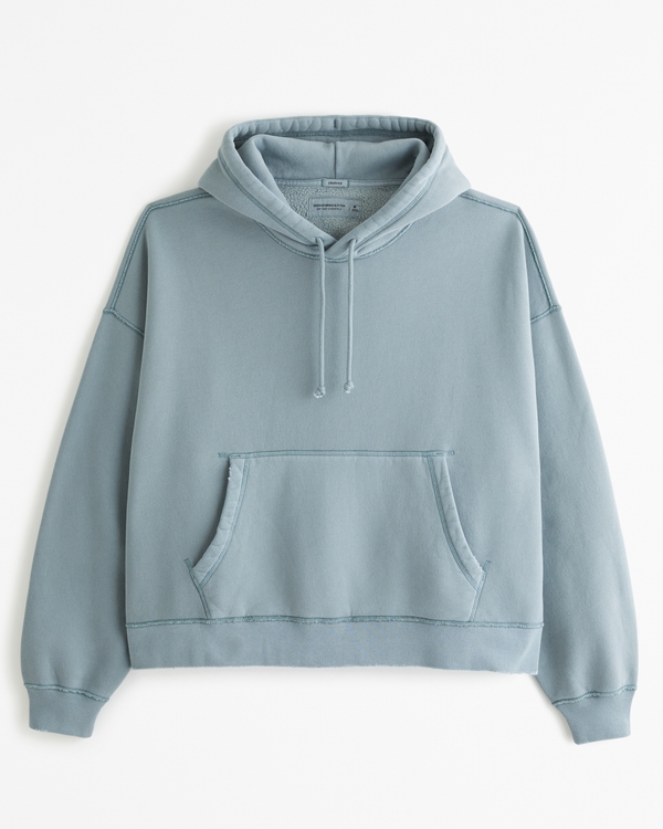 Boxy Cropped Popover Hoodie, Blue