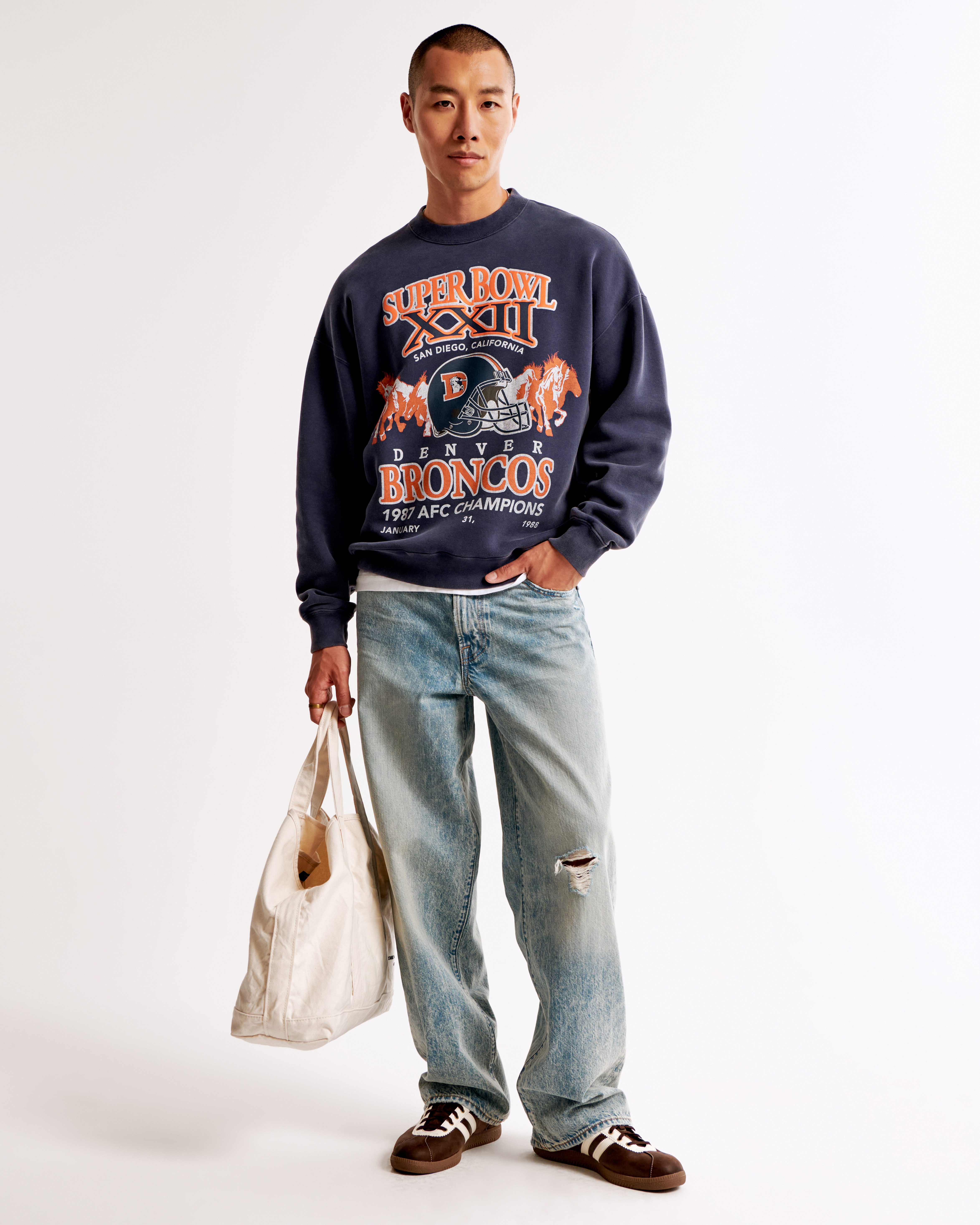 Abercrombie & Fitch Denver Broncos Graphic Crew Sweatshirt In White