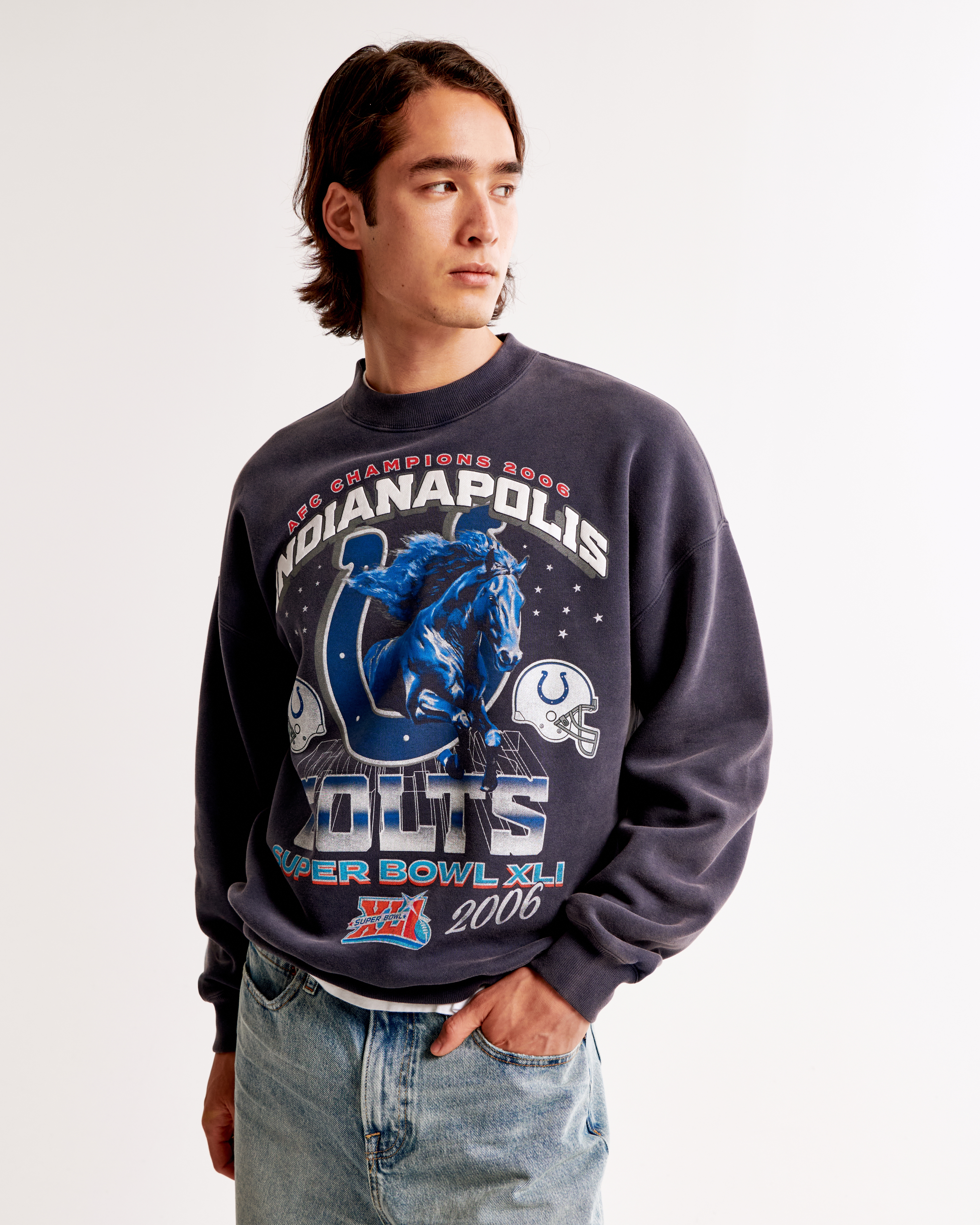 Abercrombie & Fitch Indianapolis Colts Graphic Crew Sweatshirt In White