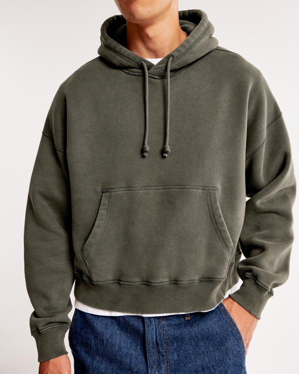 Essential Cropped Popover Hoodie, Dark Olive Green view 2
