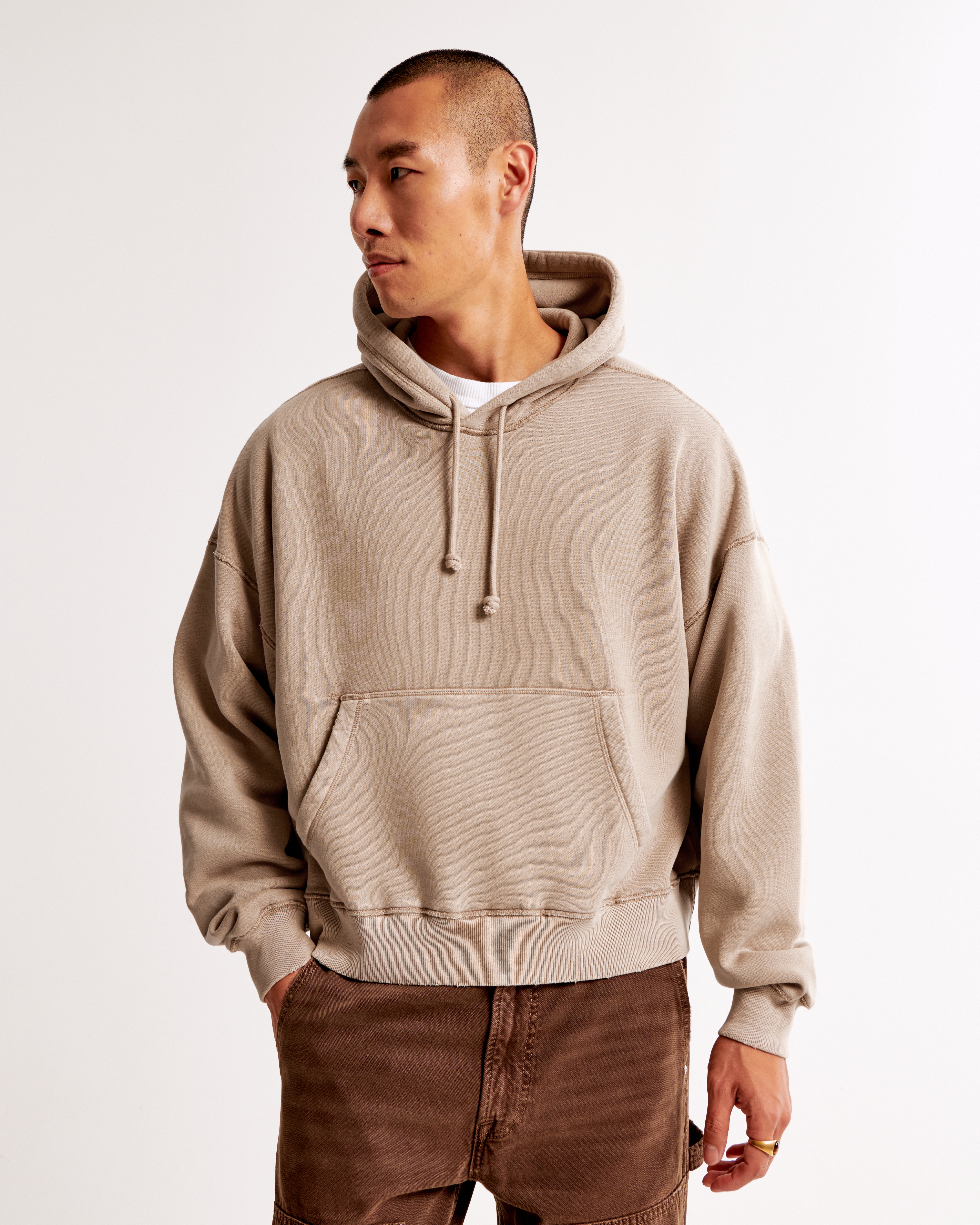 Abercrombie & Fitch Essential Cropped Popover Hoodie In Brown