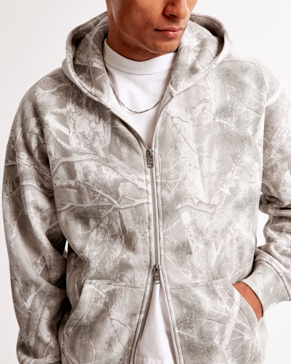 Essential Full-Zip Hoodie, Light Gray Camo