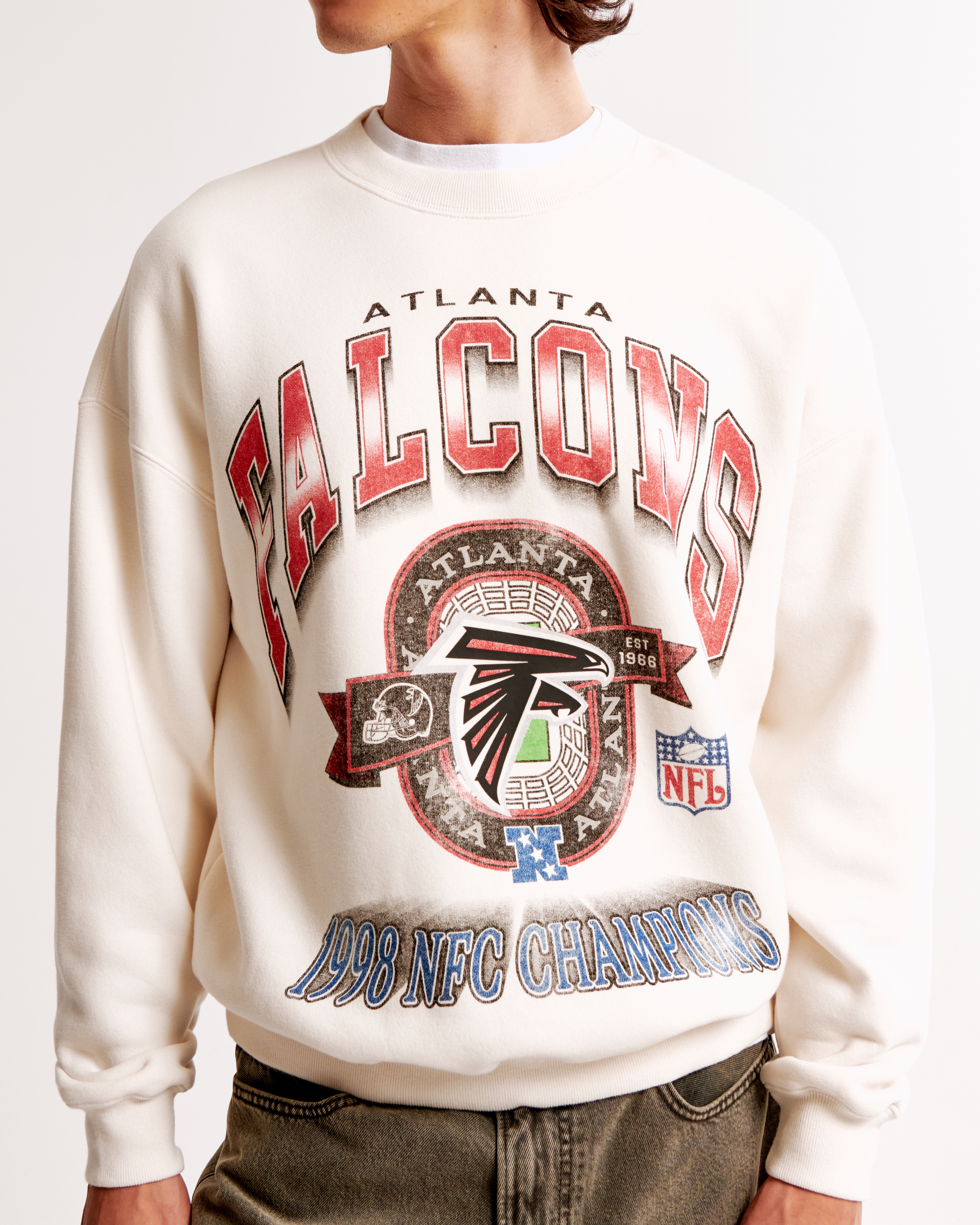 Abercrombie & Fitch Atlanta Falcons Graphic Crew Sweatshirt In White