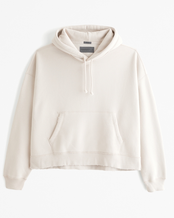 Boxy Cropped Popover Hoodie, Cream