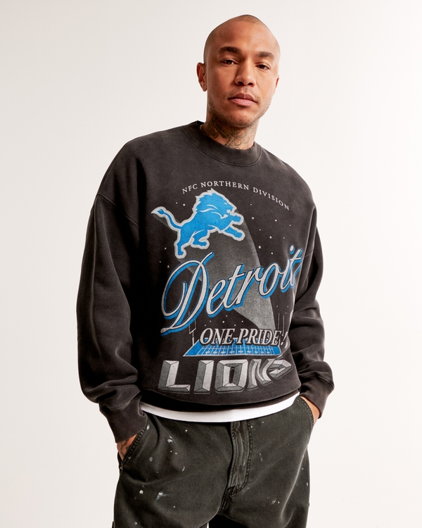 Detroit Lions Graphic Crew Sweatshirt, Black - Lions view 1