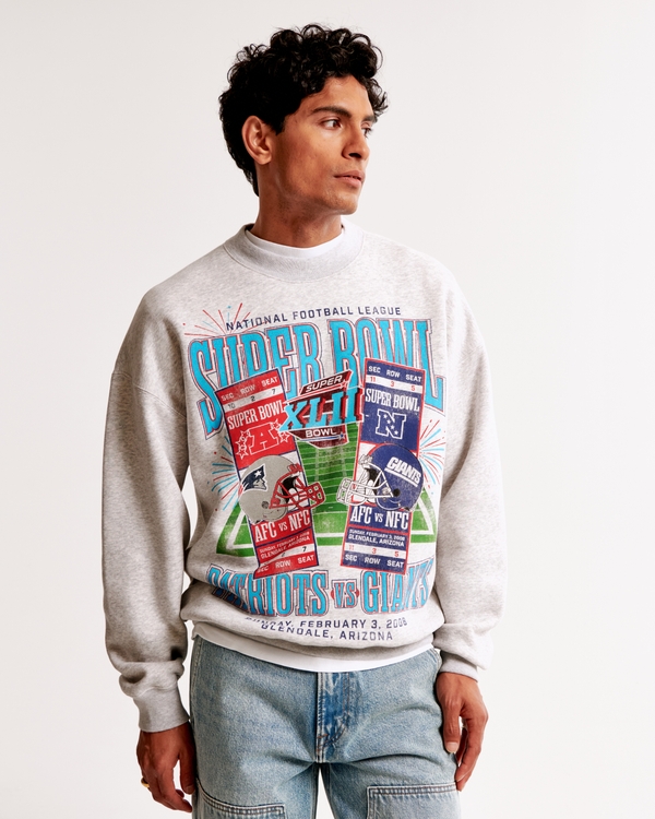 Vintage Super Bowl Graphic Crew Sweatshirt, Light Heather Gray