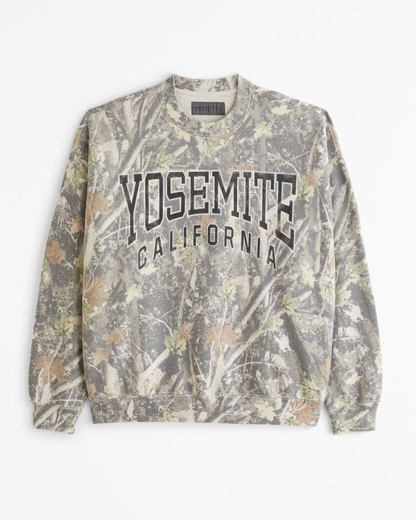 Yosemite Graphic Crew Sweatshirt, Olive Green Camo