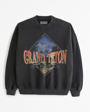 Men s Grand Teton Graphic Crew Sweatshirt Men s Tops Abercrombie