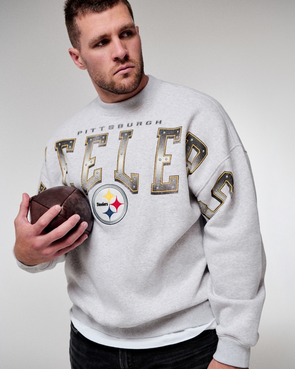 Pittsburgh Steelers Graphic Crew Sweatshirt, Light Heather Gray - Steelers view 1