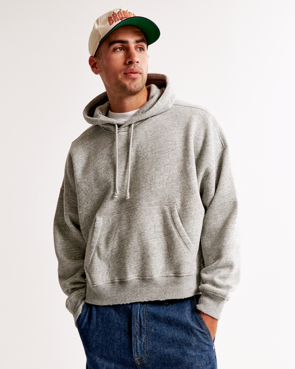 Essential Cropped Popover Hoodie, Gray Heather