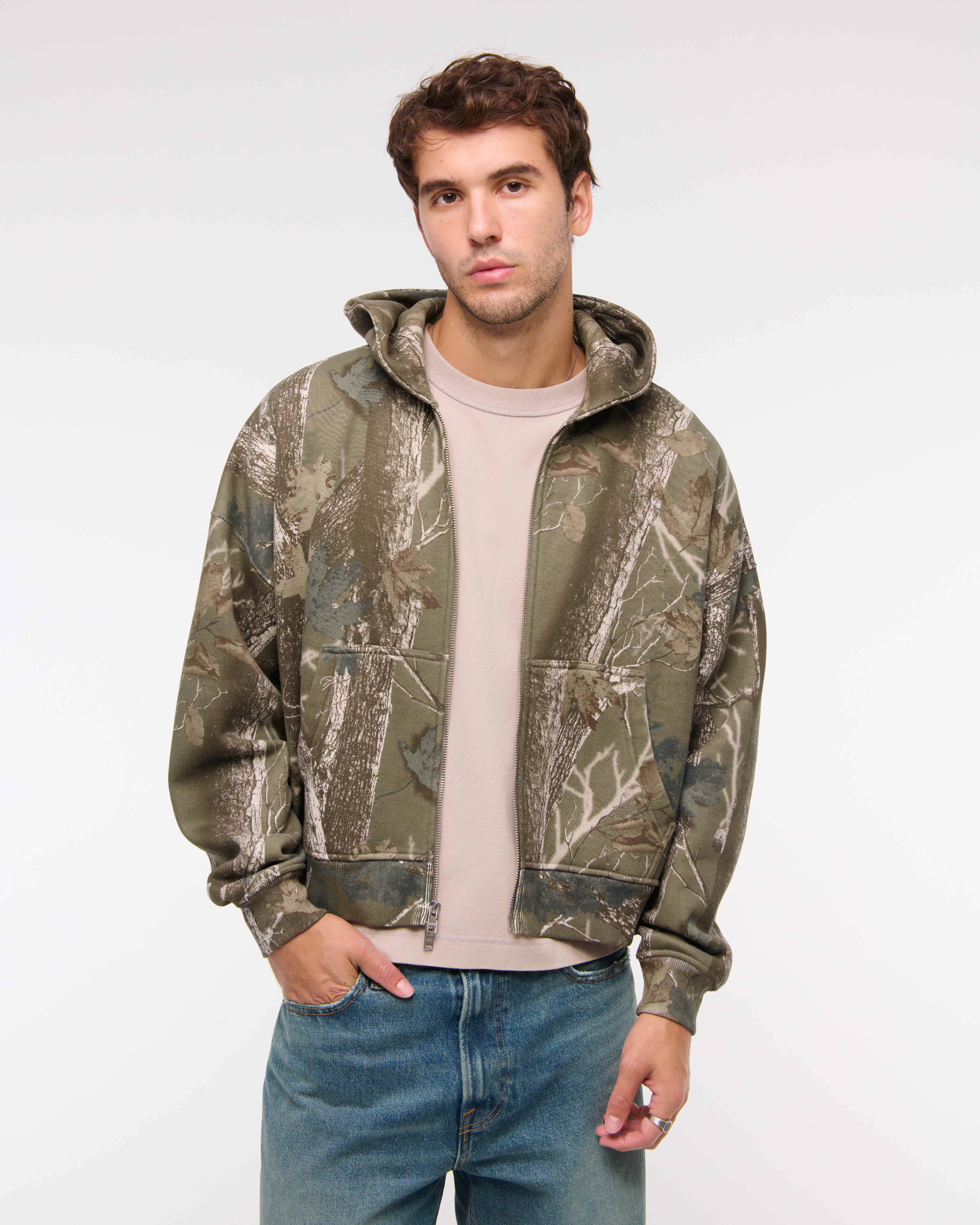Abercrombie & Fitch Essential Cropped Full-zip Hoodie In Green