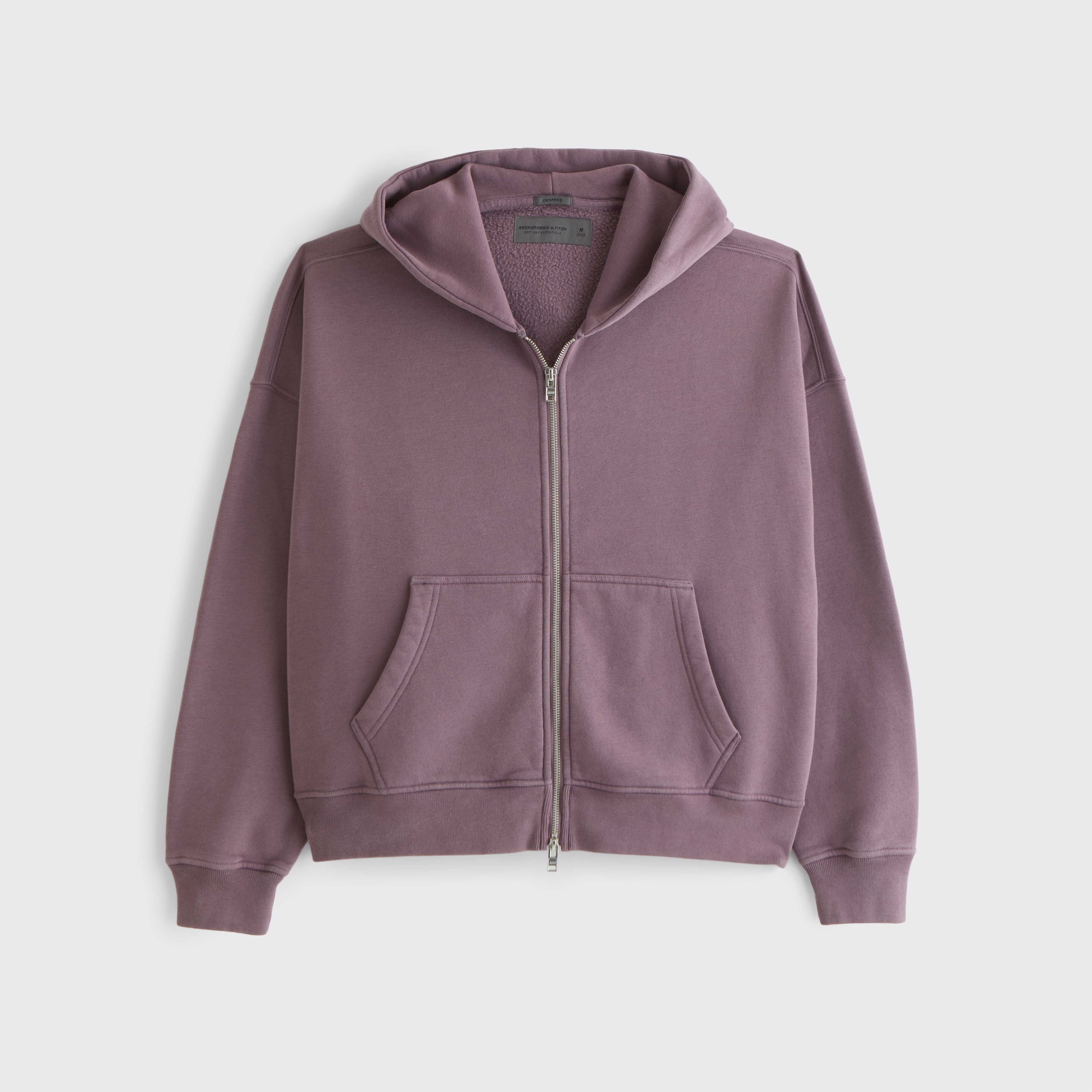 Abercrombie & Fitch Essential Cropped Full-zip Hoodie In Purple