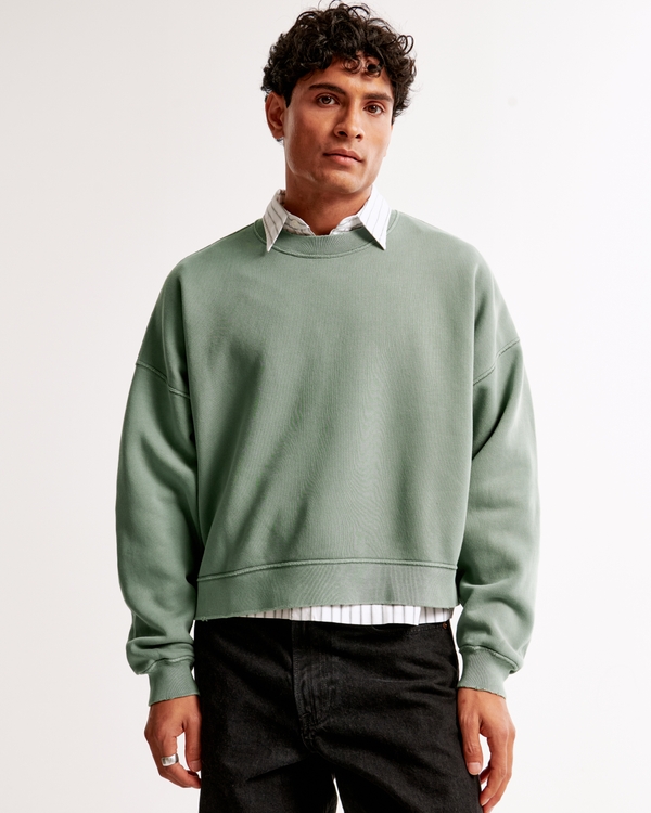 Cropped Essential Crew Sweatshirt, Sage view 1
