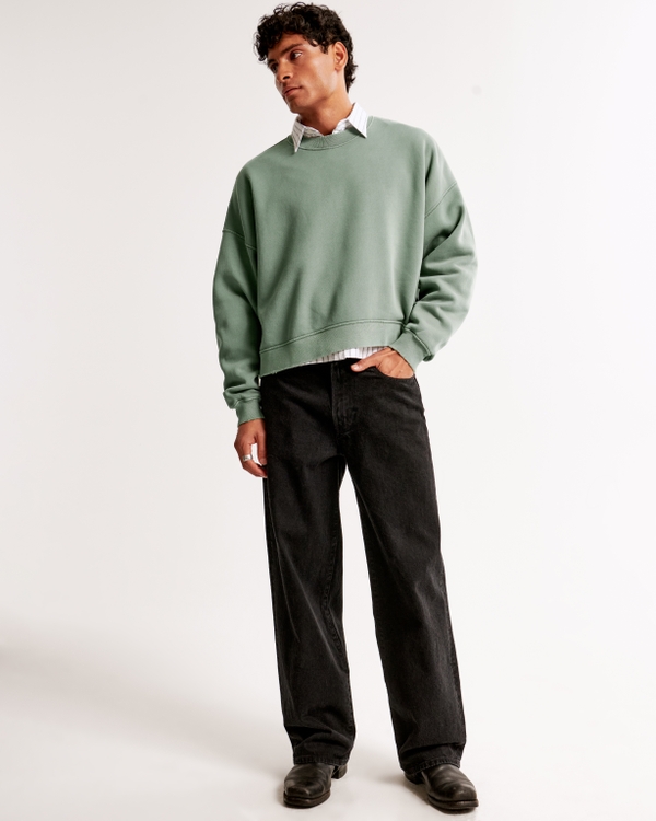 Cropped Essential Crew Sweatshirt, Sage view 2
