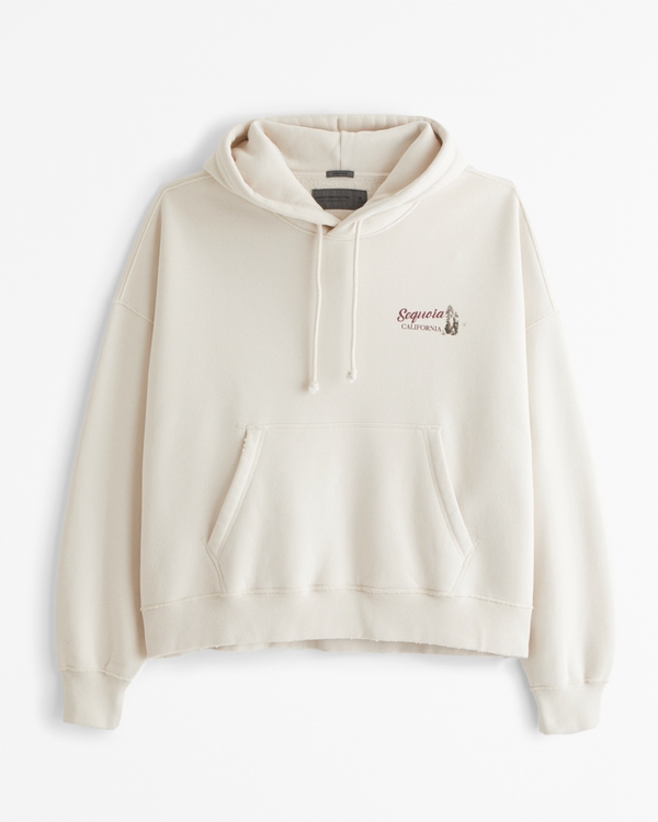 Sequoia Cropped Graphic Popover Hoodie, Warm Beige view 1