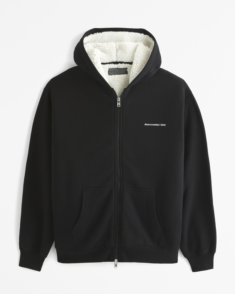 Black sherpa zip up jacket on sale