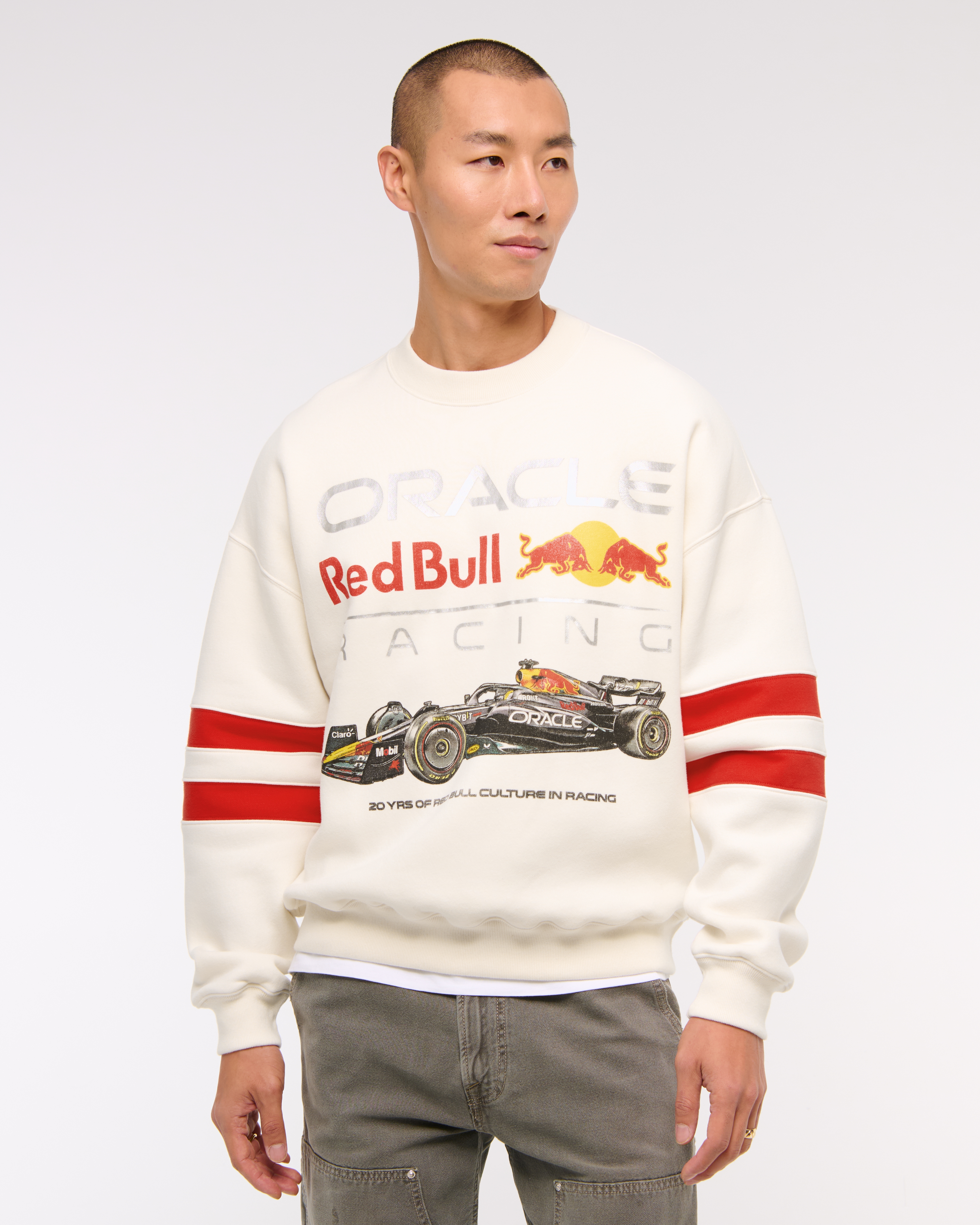Abercrombie & Fitch Oracle Red Bull Racing Graphic Crew Sweatshirt In White