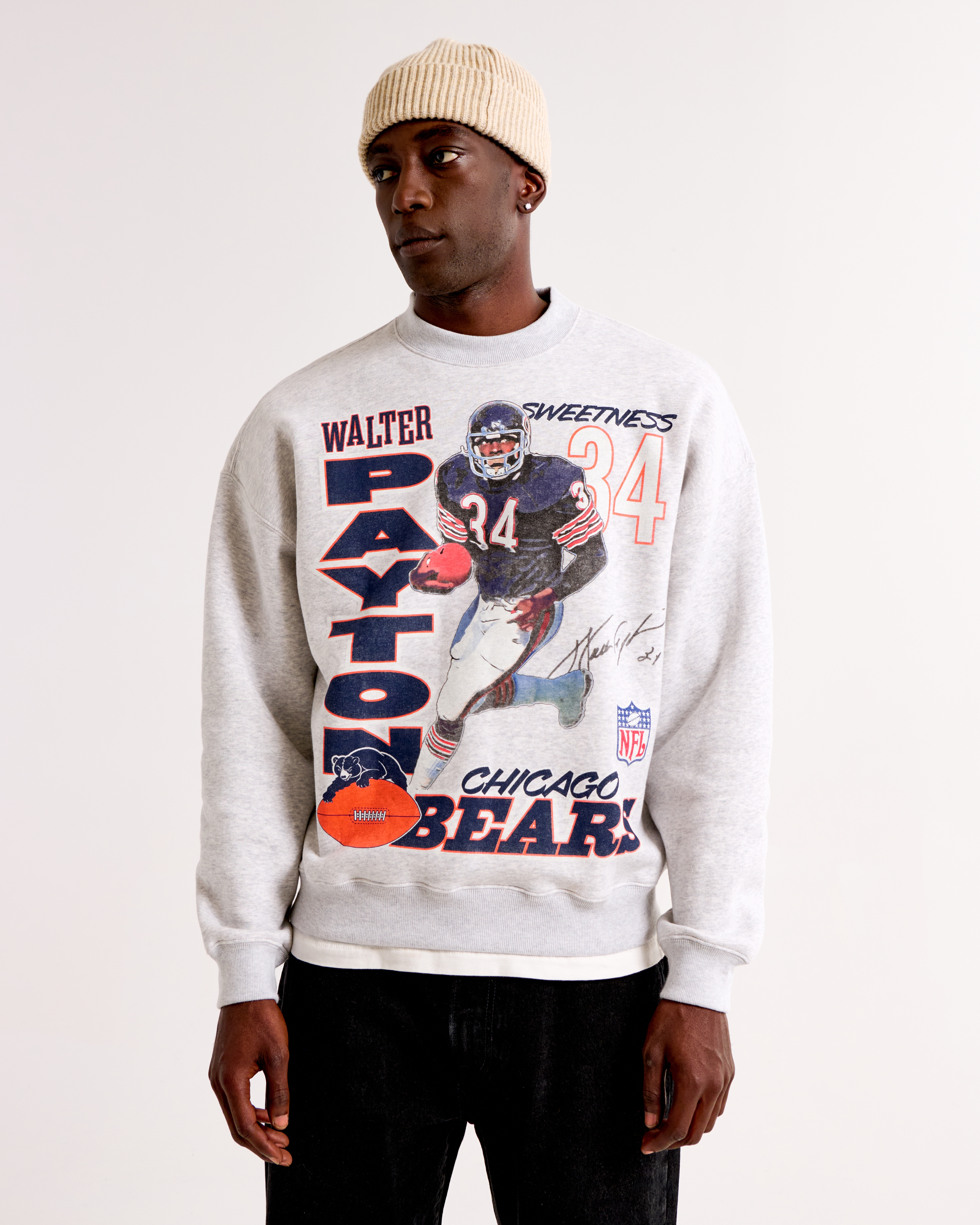 Abercrombie & Fitch Walter Payton Graphic Crew Sweatshirt In White
