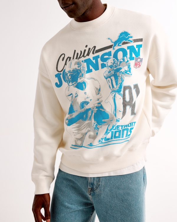 Calvin Johnson Graphic Crew Sweatshirt, Cream