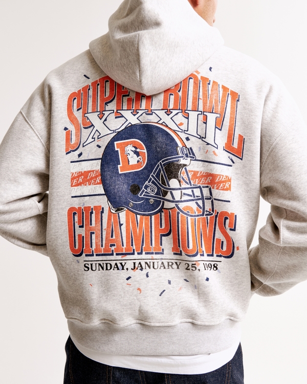 Denver Broncos Graphic Popover Hoodie, Light Grey Heather