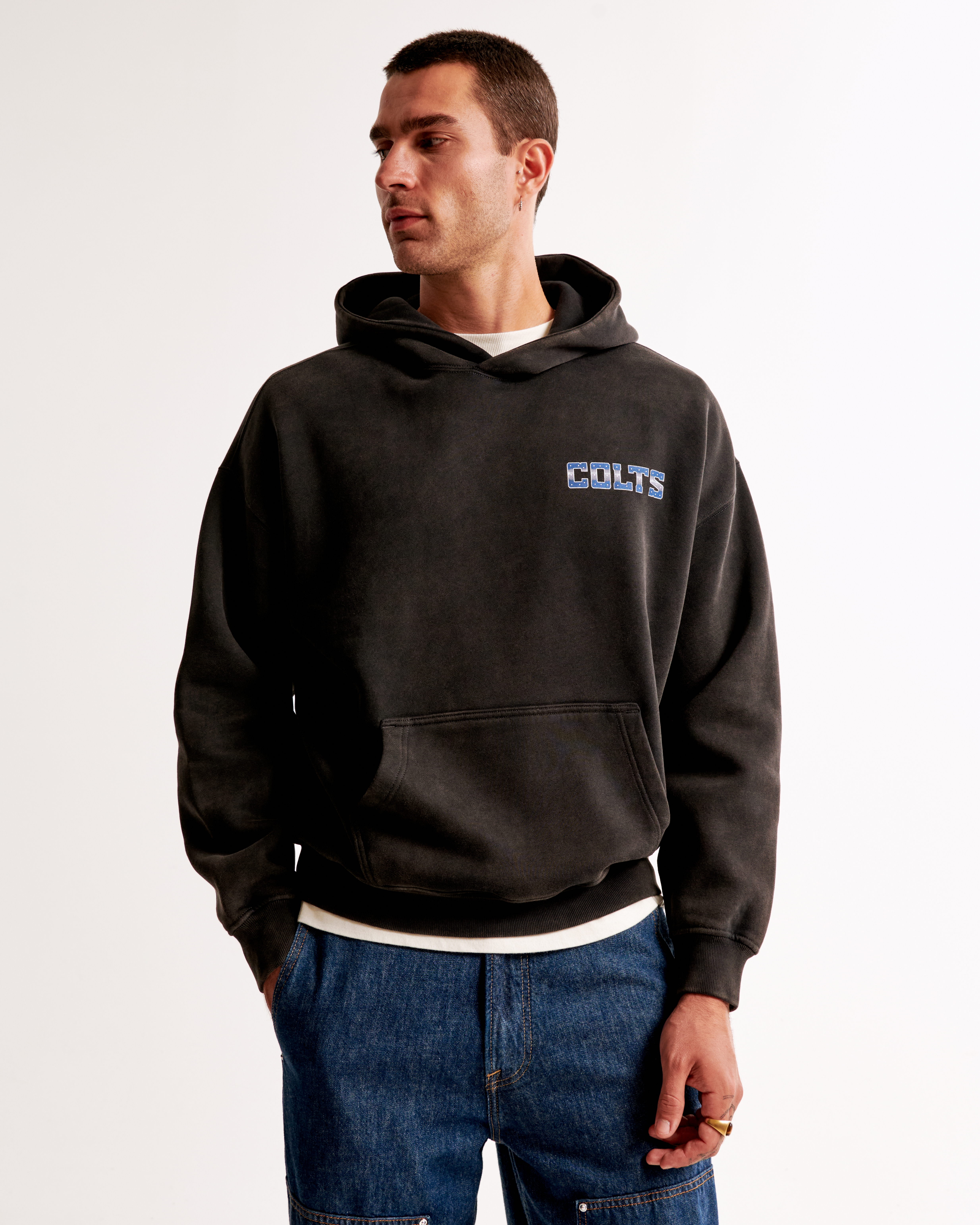 Abercrombie & Fitch Indianapolis Colts Graphic Popover Hoodie In Black