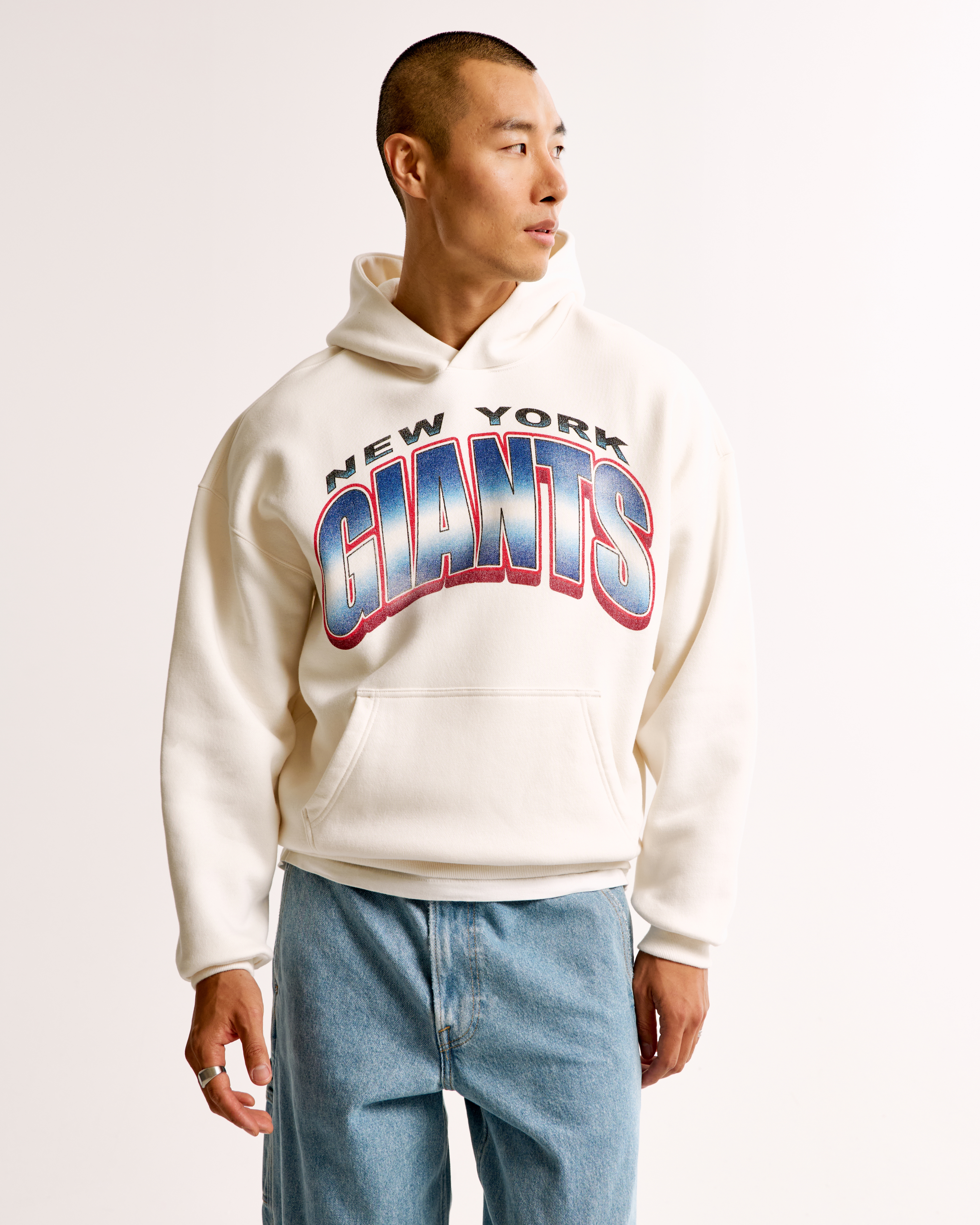 Abercrombie & Fitch New York Giants Graphic Popover Hoodie In White