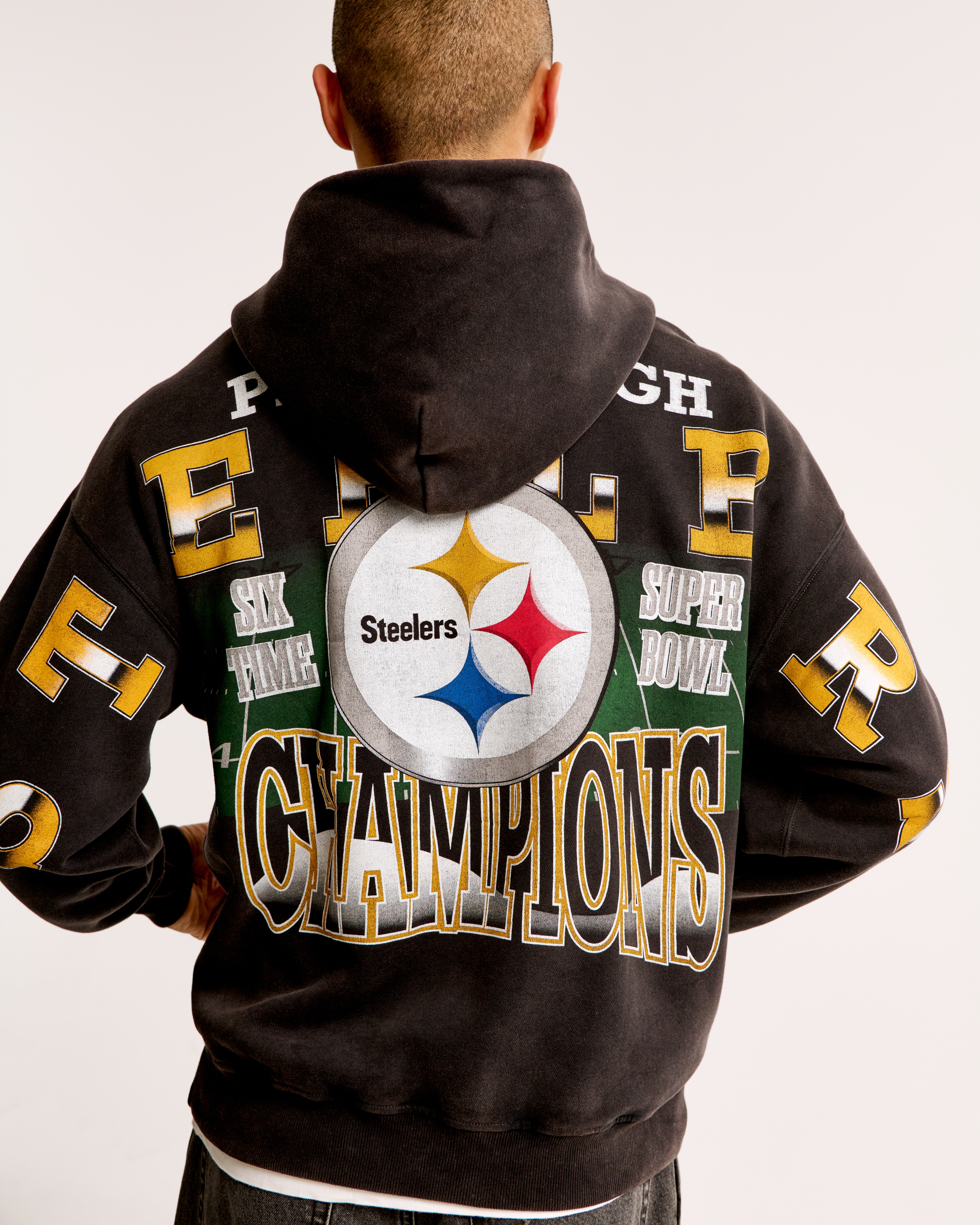 Abercrombie & Fitch Pittsburgh Steelers Graphic Popover Hoodie In White