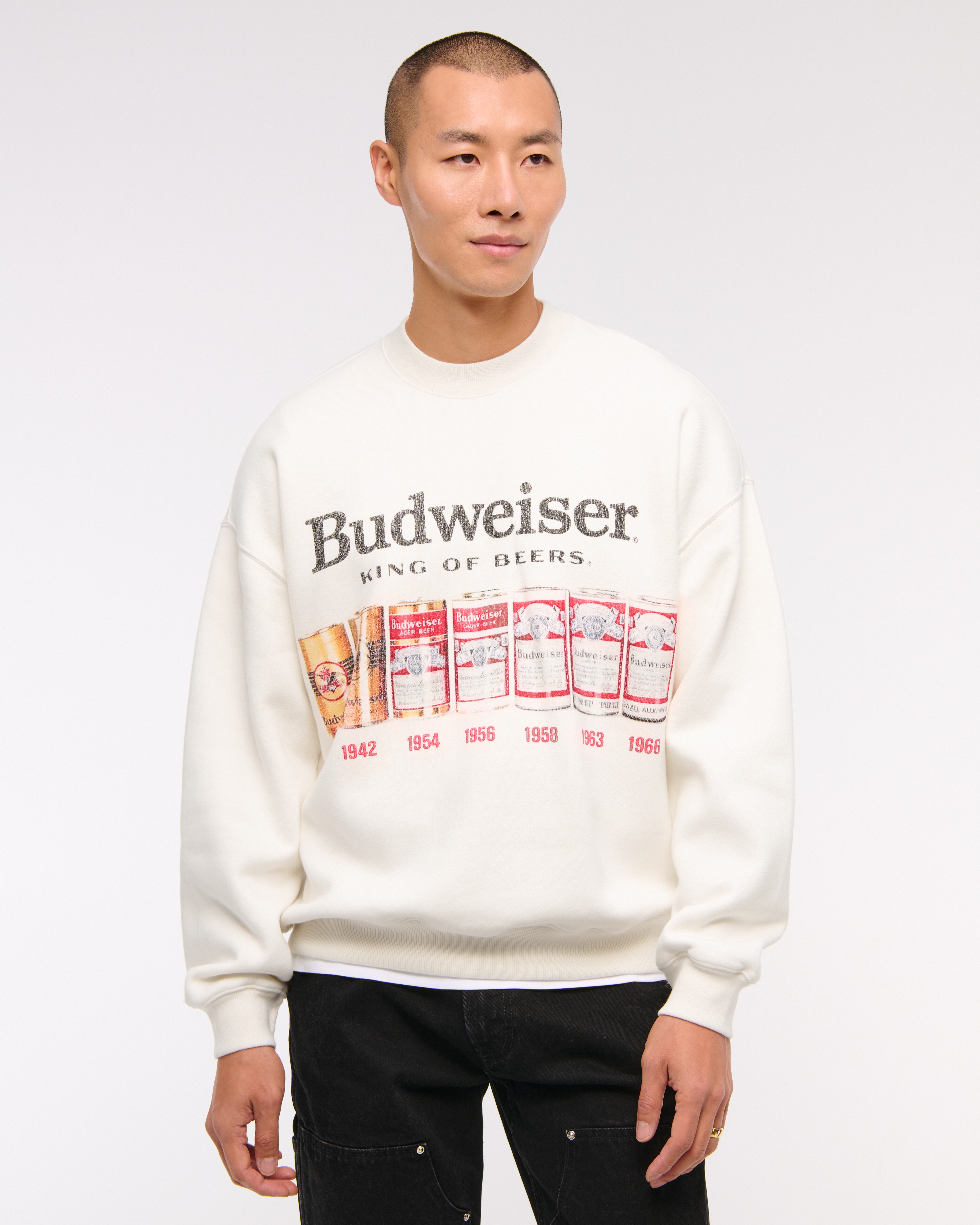 Abercrombie & Fitch Budweiser Graphic Crew Sweatshirt In White