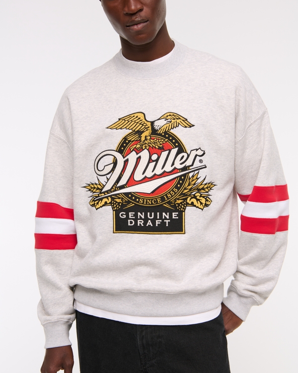 Miller Genuine Draft Graphic Crew Sweatshirt, Light Gray Heather view 2
