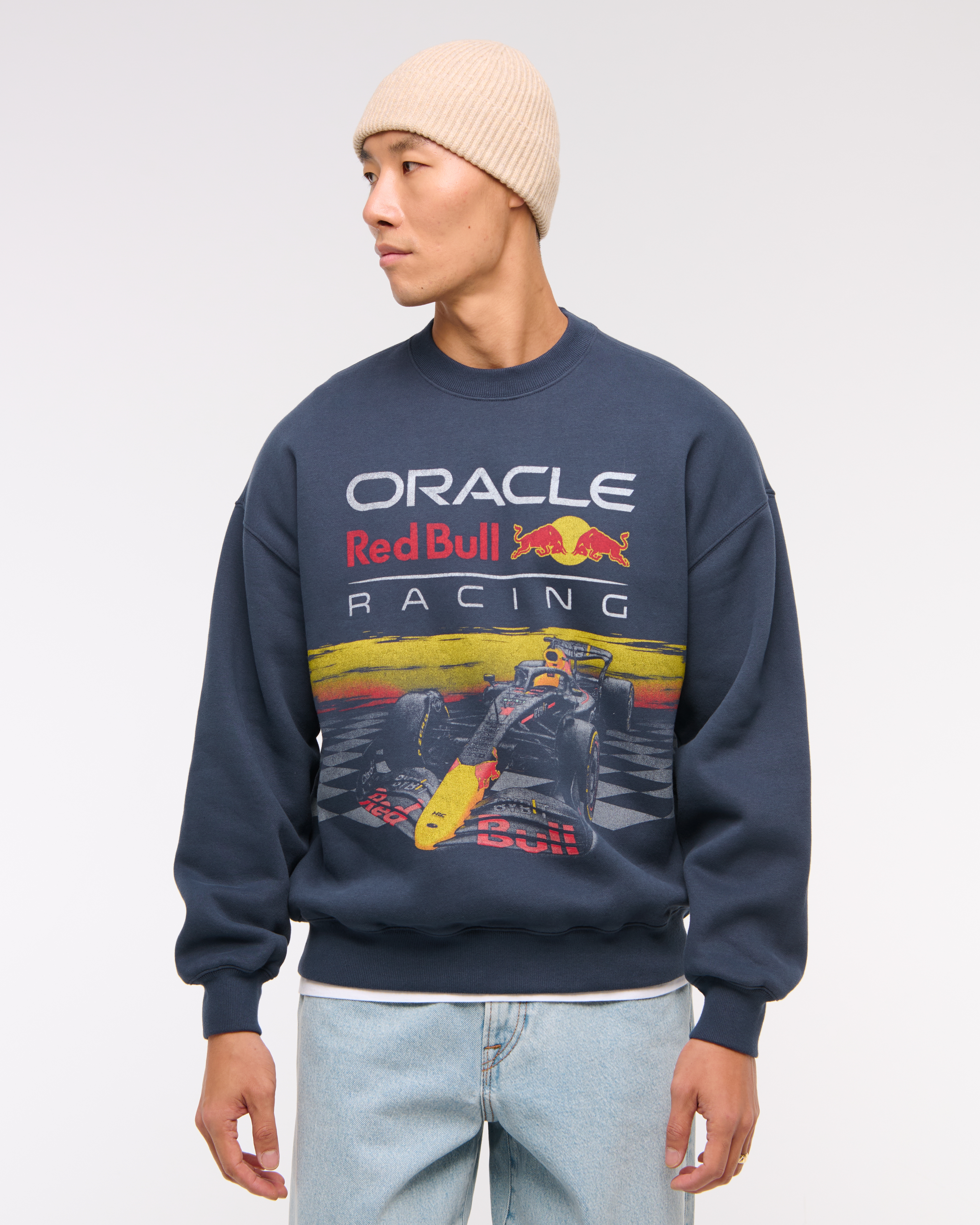 Abercrombie & Fitch Oracle Red Bull Racing Graphic Crew Sweatshirt In Blue