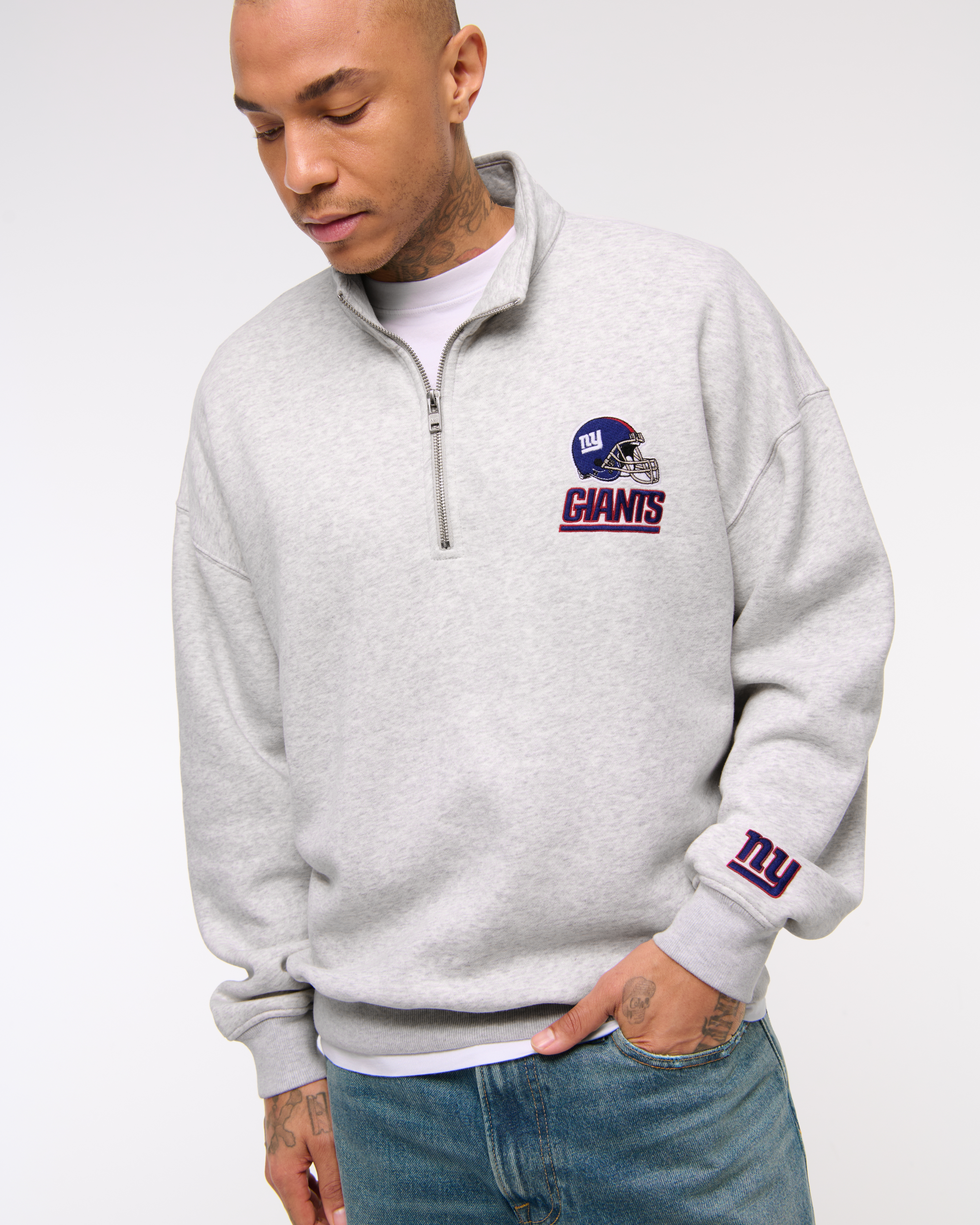 Abercrombie & Fitch New York Giants Half-zip Sweatshirt In White