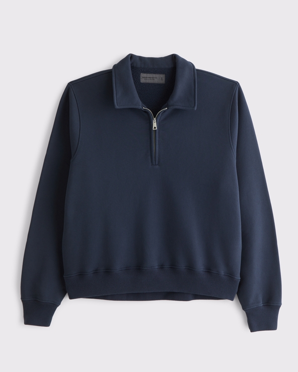 Essential Cropped Half-Zip Sweatshirt, Dark Indigo