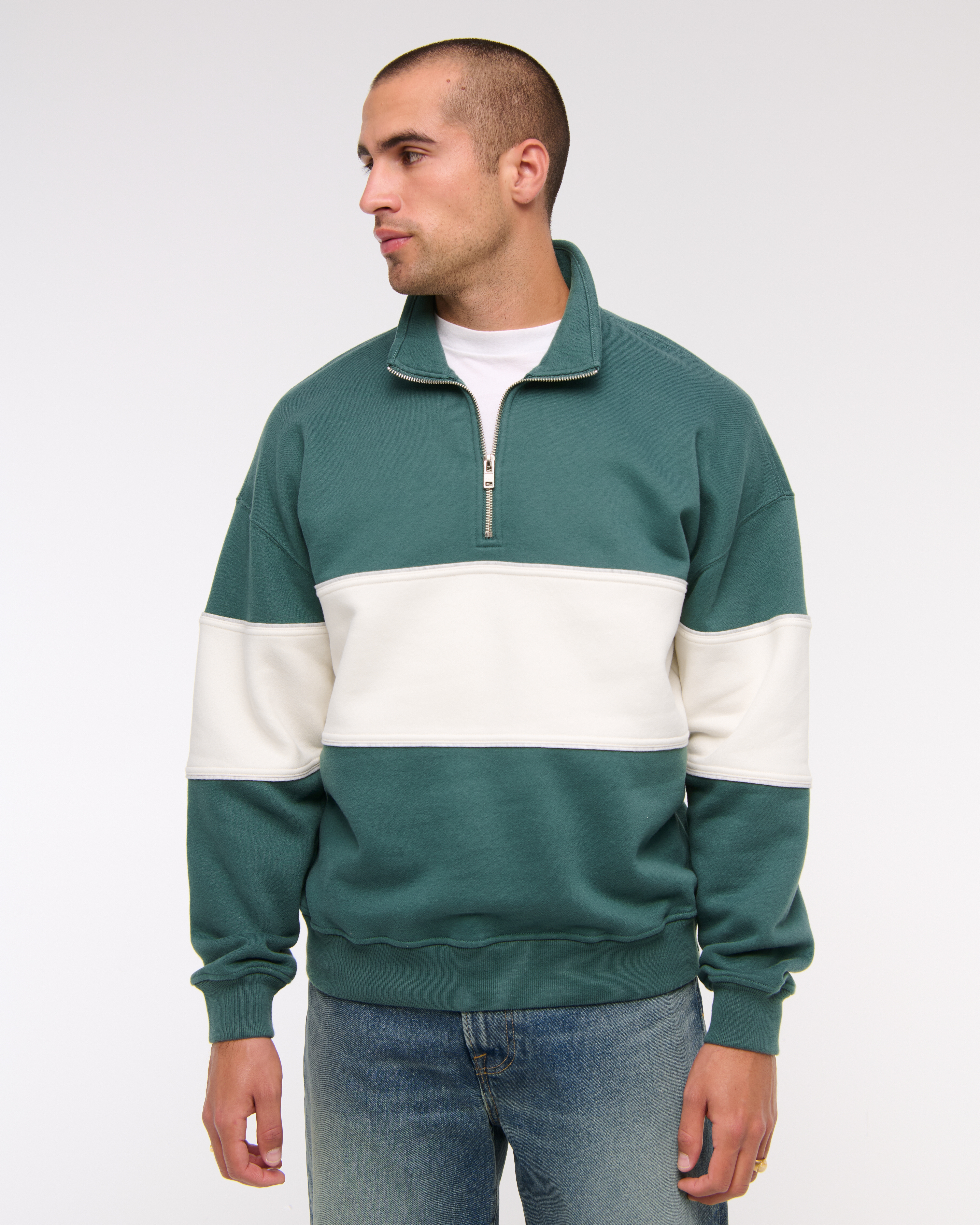 Abercrombie & Fitch Essential Half-zip Sweatshirt In Green
