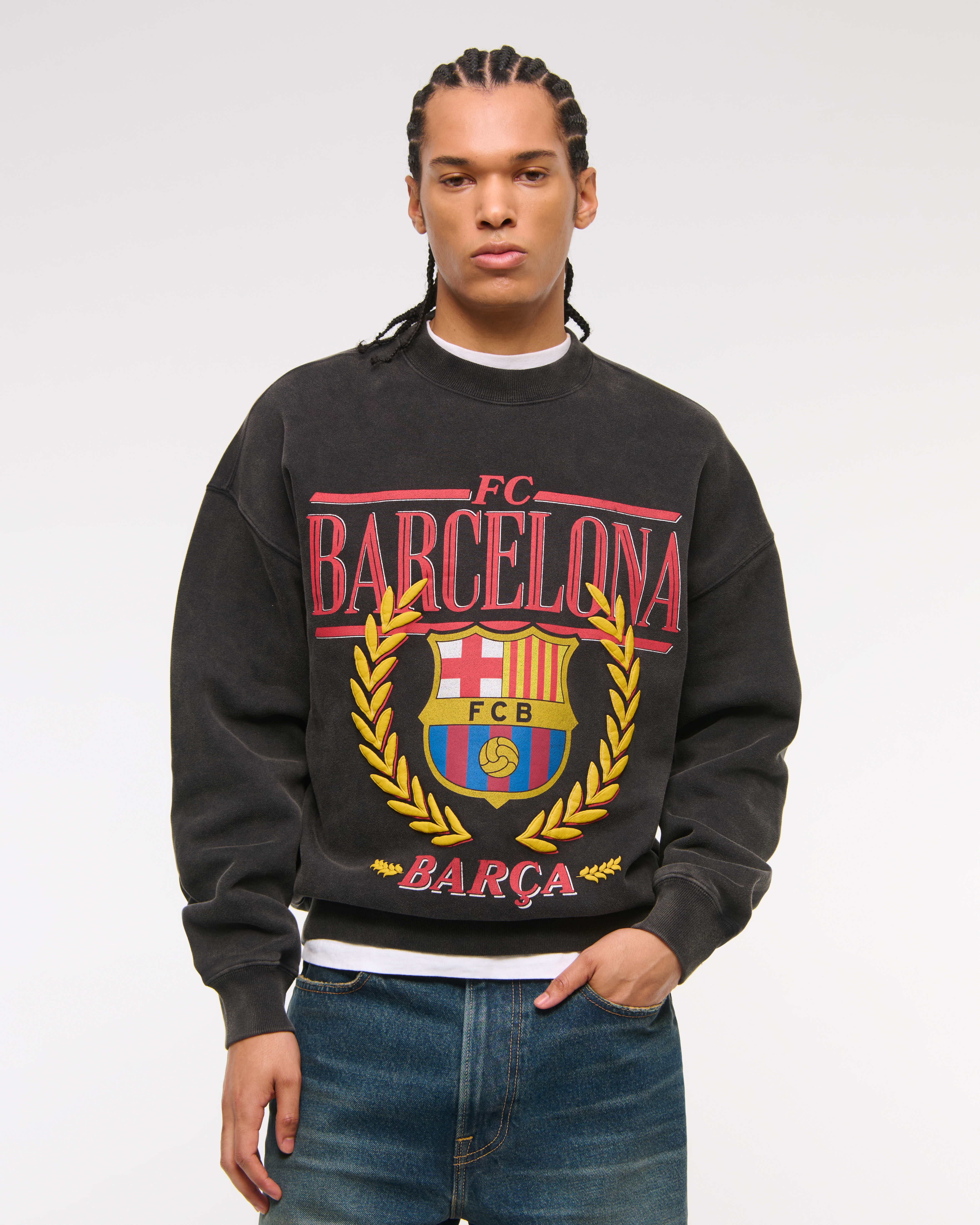 Men's FC Barcelona Graphic Crew Sweatshirt | Men's Tops | Abercrombie.com